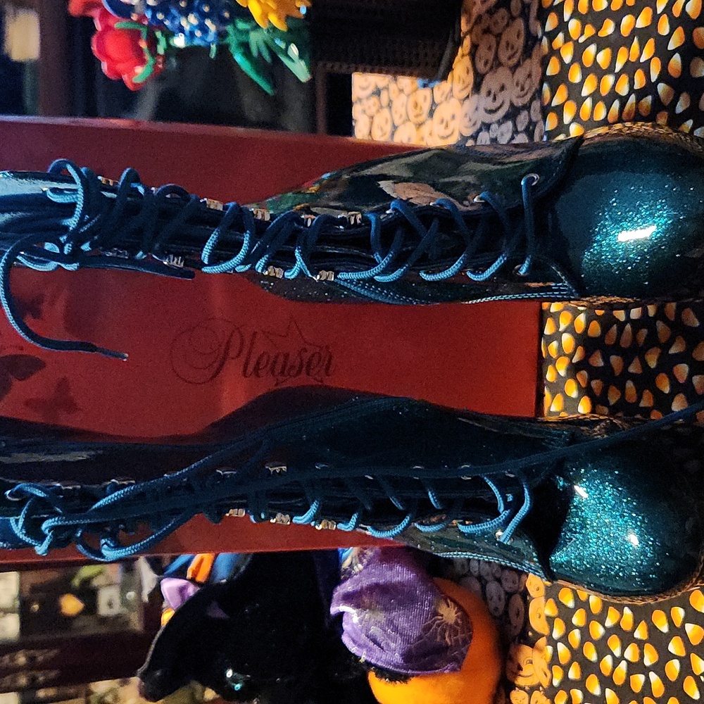 Adore Teal Glitter Lace Up Boots